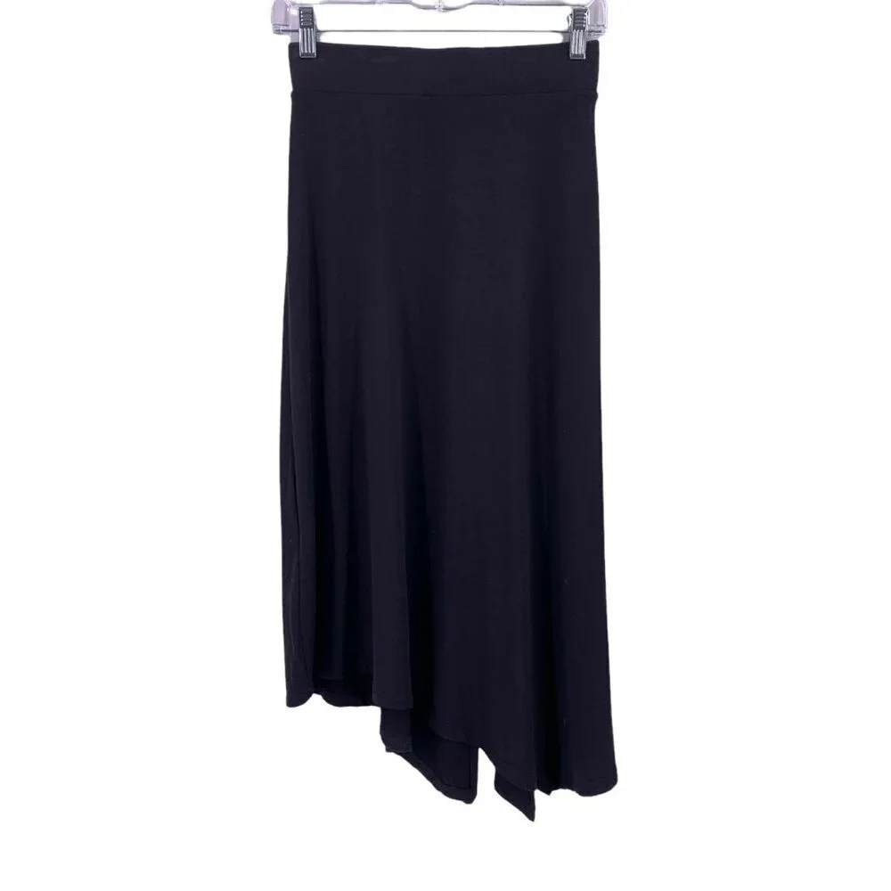 Margaret O'leary Black Jersey Asymmetrical Midi Skirt Size XS